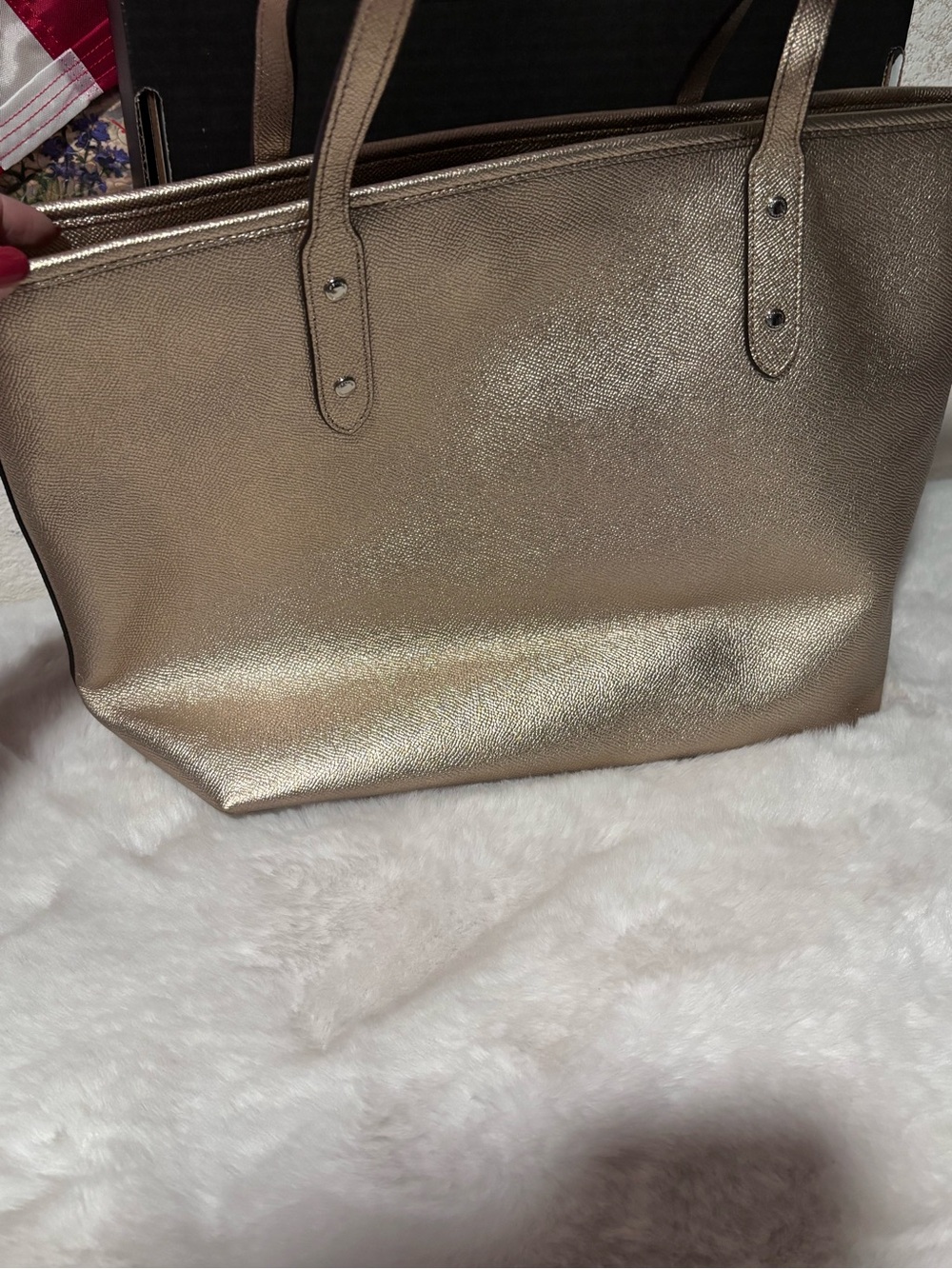 Coach Metallic Champagne Leather Tote - Picture 2 of 3